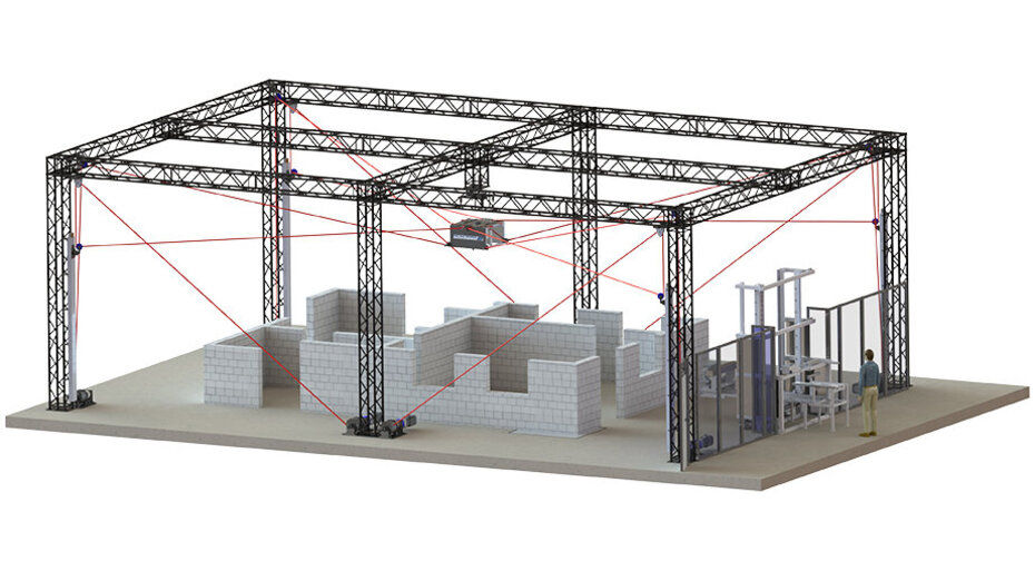 Gesamtansicht des Kalksandstein-Seilroboters, Foto: Universität Duisburg-Essen, © UDE/Birte Vierjahn Gesamtansicht des Kalksandstein-Seilroboters, Foto: Universität Duisburg-Essen, © UDE/Birte Vierjahn